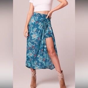 Boho Celene Teal Floral Layered Midi Skirt